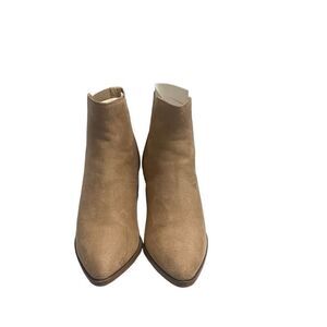 ZBY Women’s Tan Beige Ankle‎ Boots Side Gore Size 7 Block Heels See Description